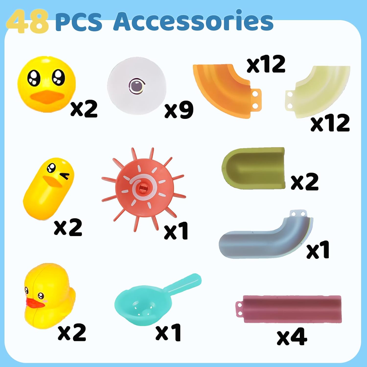 48PCS Toddler Bath Toys for Kids Ages 3-5,DIY Duck Slippery Slide Track Baby Bath Tub Toys with Suction Cups, for Baby Infant Boys Girls Bath Time Ages 2 3 4 5 6 7 8Years Old