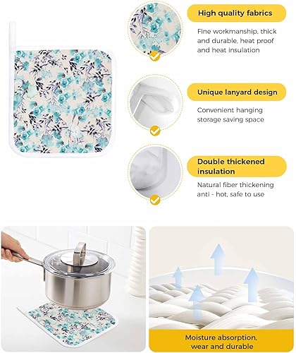 Miniatura 2 de 5 Packs Blue Spring Flower Pot Holders Sets for Kitchen,Oven Pan Plate Bowl Pads Heat Proof Mat with Hanging Loop,Terry Cloth Potholders Soft Grip