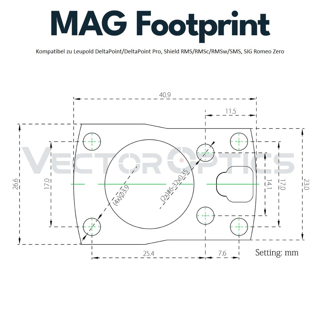 Vector Optics Footprint Plaque D'adaptation Vector Optics Pour Glock MOS - Empreinte MAG - Compatible DeltaPoint, Shield, SIG Romeo - Acier C45 Footprint MAG Glock