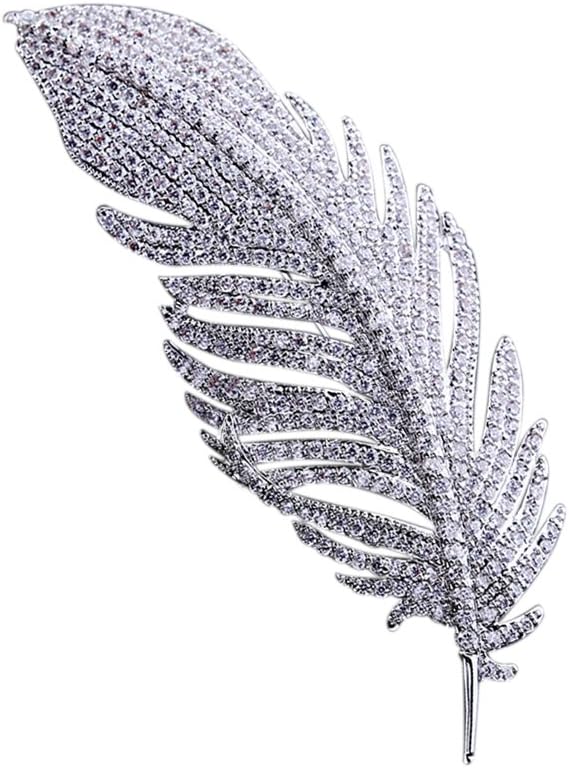 Feather Brooch Pins for Womens Safety Pin Accessories White Gold with Scarf Hat Clothes