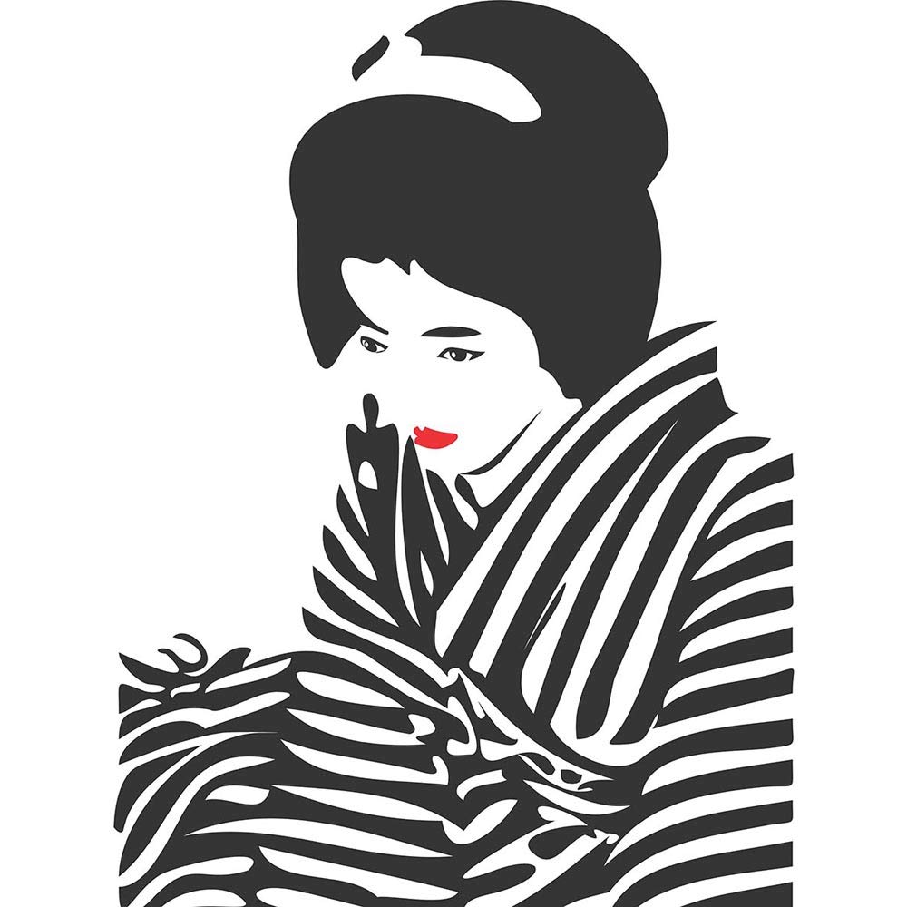 Wee Blue Coo Dt Japan Geisha Lipstick Zebra Art Print Poster Wall Decor 12X16 Inch