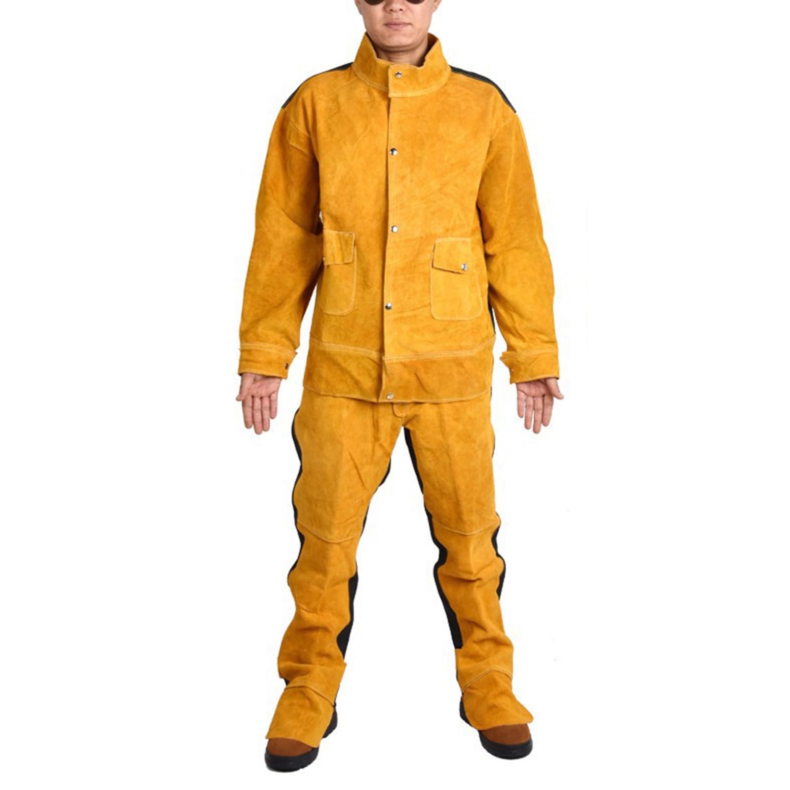 Piel De Vaca Chaqueta De Soldadura Pantalón Traje Para Los Hombres, Traje De Soldador De Cuero Para Tareas Pesadas, Chaqueta Y Pantalones Incluidos, Resistente Al Calor Y La Llama