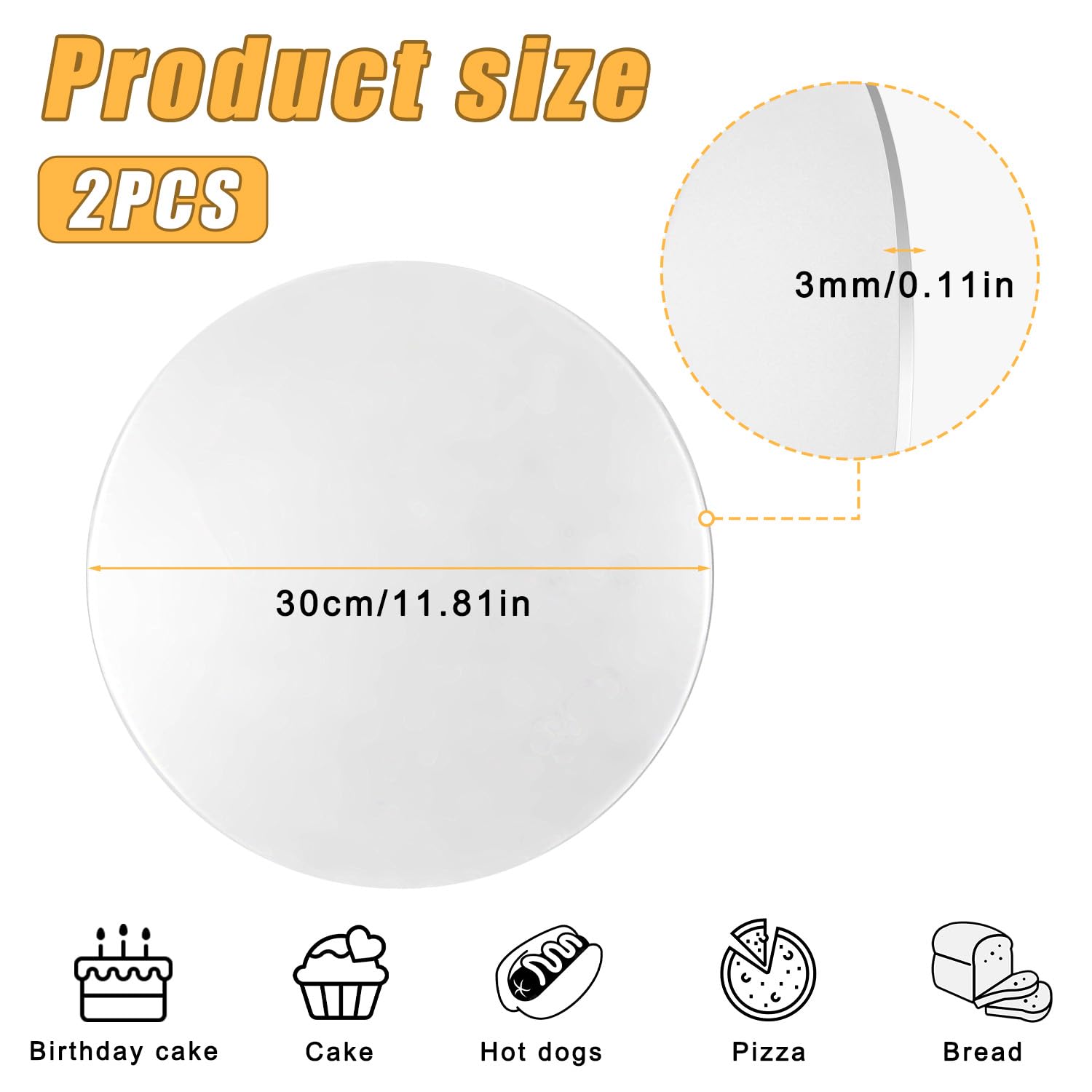 Ovtai Sottotorta 30 cm, Sottotorta tondo 30 cm, piatto torta in acrilico - 2 pezzi non appiccicosi, riutilizzabili, per trasporto torte e disco per torta