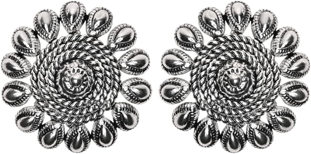 I Jewels Valentines Day Gifts For Her Silver Oxidised Indian Wedding Bollywood Choker Necklace and Earrings Jewellery Set For Women (MC058-118) - Image 4