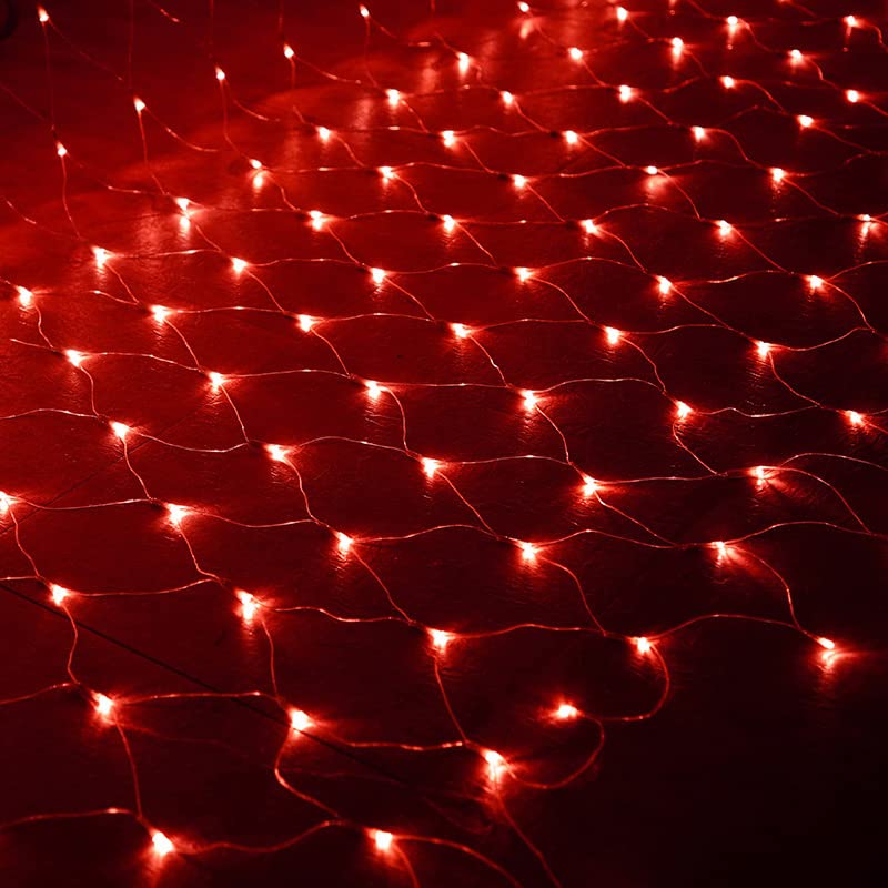 WxiaoD Rete di luce LED Illuminazione a rete luminosa Natale per esterni ed interni Decorazione da giardino lampada ghirlanda luminosa tenda luminosa (Rosso, 1.5x1.5m 96LED)