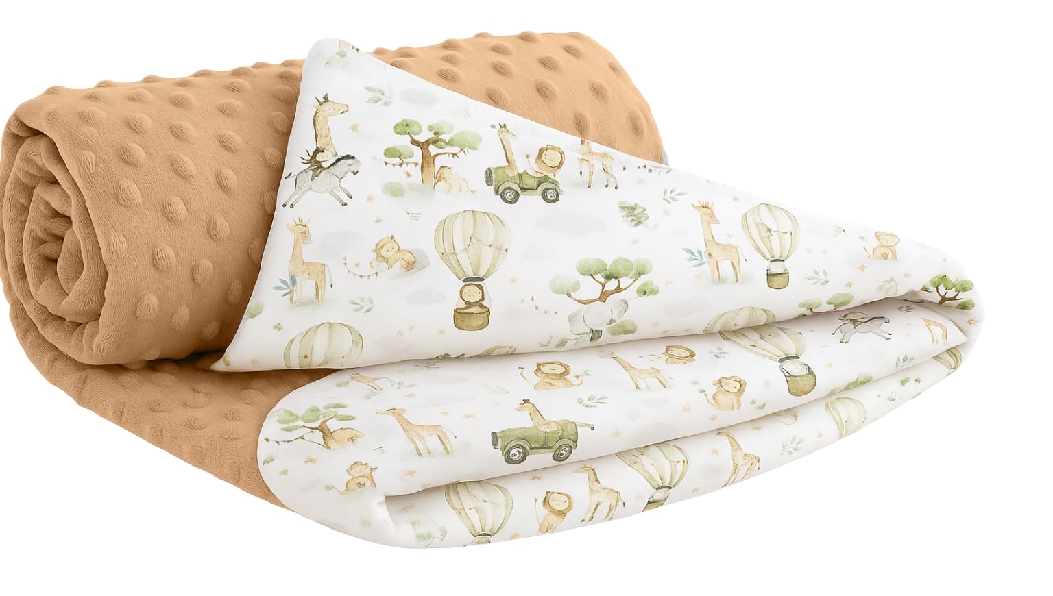 Ahoiikids Kuschelige Babydecke 75x100cm – Weiche Baumwoll-Decke für Neugeborene & Kleinkinder, ideal fürs Kinderbett & den Kinderwagen (Safari mit Beige Minky)