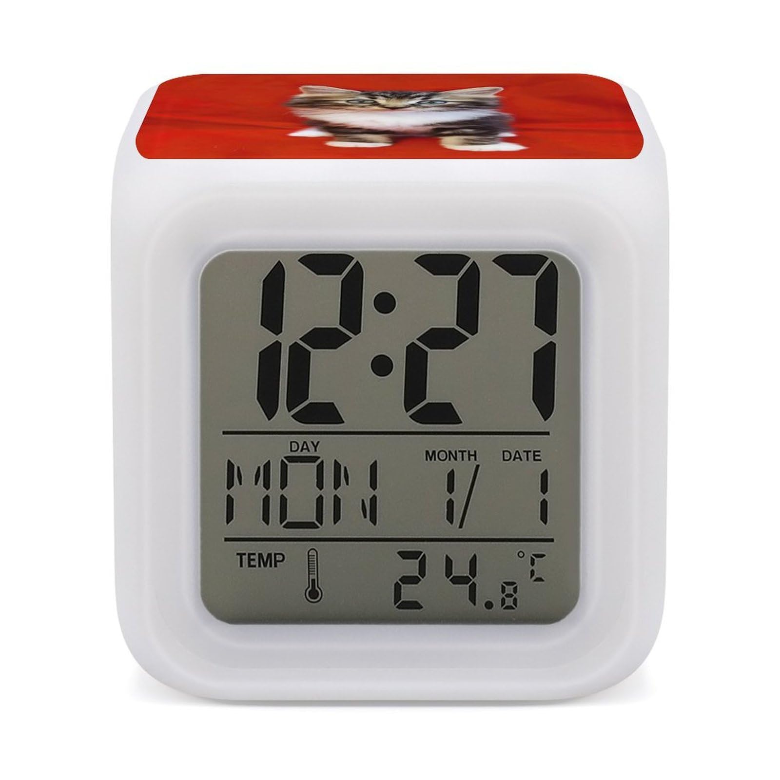 VstaDank Cat Digital Alarm Clock LED Display Screen Color Change Alarms Clock Smart Alarm Clock Wake Up Digital Clocks with 7 Color Nightlight for Bedroom