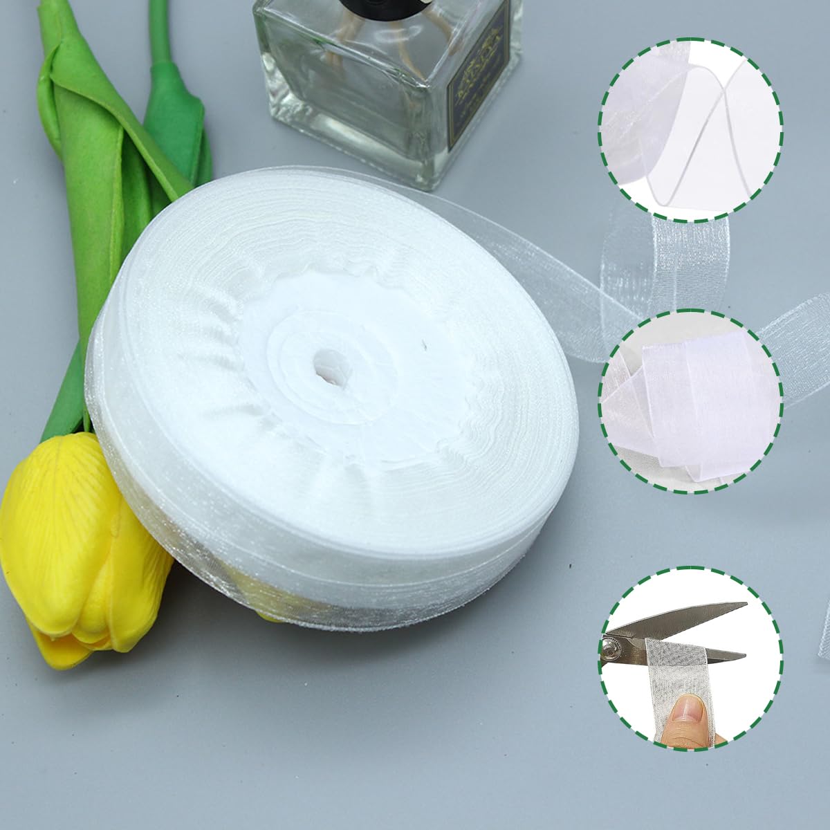 WANTOUTH Ruban Organza Blanc 40 Mm X 45 M - Ruban Transparent Scintillant Pour Mariage, Cadeaux & Déco DIY