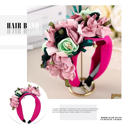 Miniatura 8 de Diademas bohemias de flores blancas con diamantes de imitación, bandas anchas antideslizantes hechas a mano para el cabello de mujer, fiestas,