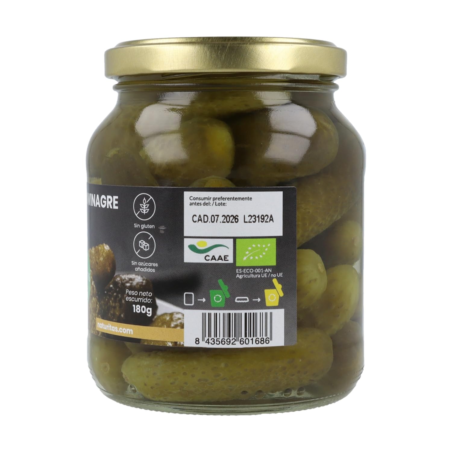 Naturitas Essentials Pepinillos sin azúcar con vinagre de manzana 345g
