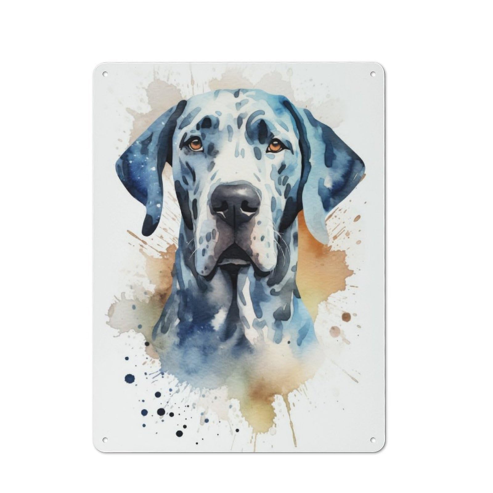 Junmoney Great Dane Watercolor Printed Metal Sign 40X30cm For Hallway Wall, For Living Room And Hallway Decor, For Home Office And Studio Walls