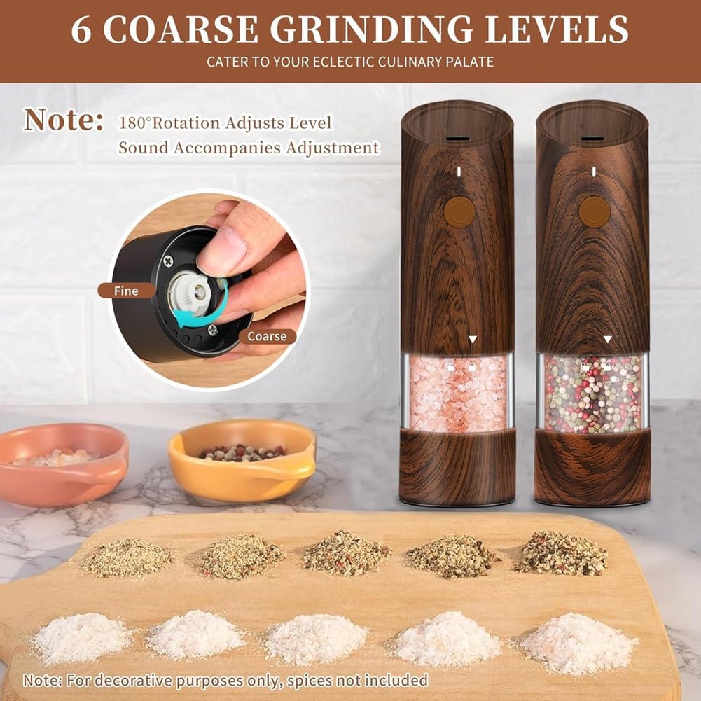 Electric Salt and Pepper Grinder Set-Automatic Pepper and Salt Grinder Refillable with 6Adjustable Coarseness Adjustable