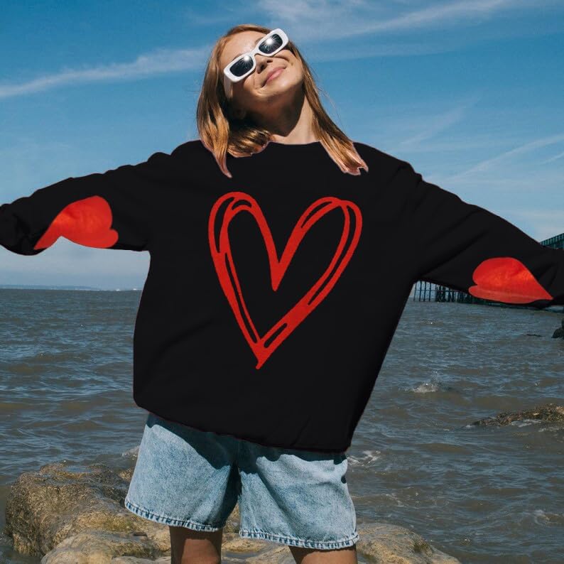 Valentine Sweatshirts for Women Heart Embroidery Sweatshirt Valentines Day Shirts Casual Valentine Pullover Tops - Image 3