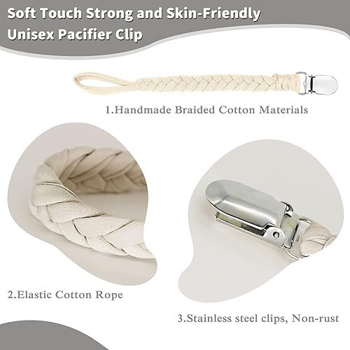 Miniatura 2 de Duludulu 7 clips trenzados para chupete para niños y niñas, clips para chupete de bebé, hechos a mano, de algodón, moderno, unisex, para chupete, se