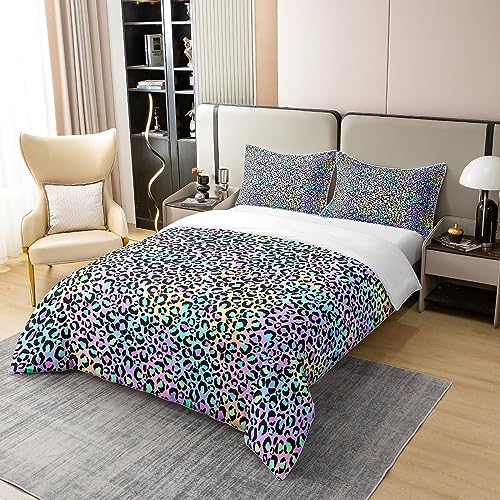 100% Cotton Purple Leopard Print Duvet Cover for Women Rainbow Cheetah Bedding Set Double, Psychedelic Galaxy Comforter Cover - Image 3