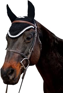 Equine Couture Fly Bonnet with Silver Rope & Crystals - Pony Color - Black, Size - Full