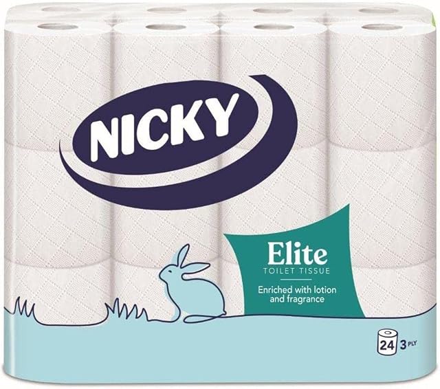 Nicky Elite Scented Toilet Tissue | 24 Rolls of White Toilet Paper| 3-ply | Talc Scent | Softness to The Skin | Enriched with Lotion |100% FSC Certified Paper | Extra Value Pack
