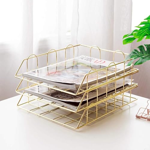 Miniatura 2 de Jolitac Bandeja de papel apilable de 4 niveles de oro rosa, organizador de escritorio, estante apilable decorativo para espacio de trabajo, bandejas