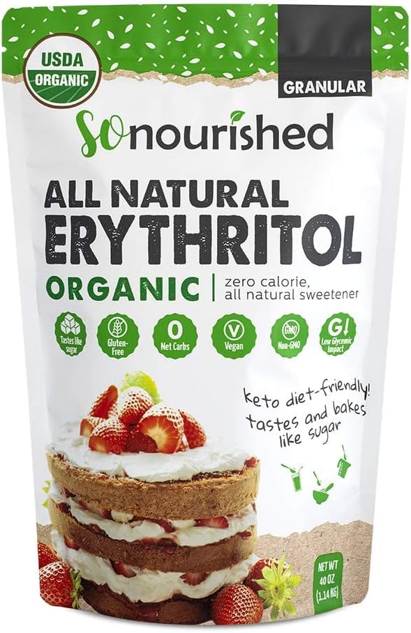 Organic Erythritol Sweetener Granular - 1:1 Sugar Substitute, Keto - 0 Calorie, 0 Net Carb, Non-GMO (2.5 lbs / 40 oz)