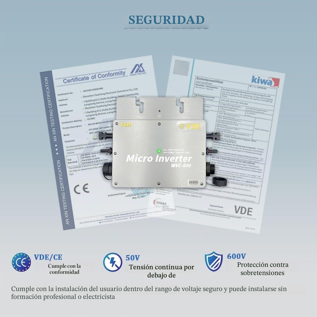 Y&H Microinversor de 800 W, impermeable, IP65, MPPT, DC30-42 V, entrada CA 180-260 V, salida para módulos solares de 30 V, 36 V
