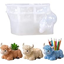 1Pcs Highland Cow Flower Pot Silicone Mold 3D Cow Shape Resin Epoxy Casting Mold for DIY Home Decor Candle Holder Pen Holder Storage Box Plaster Craft Making