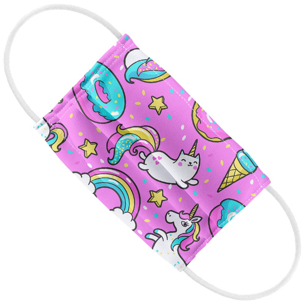 Popfunk Kids Donuts Rainbows and Unicorns Pattern 1-Ply Reusable Face Mask Covering with Adjustable Nose Wire
