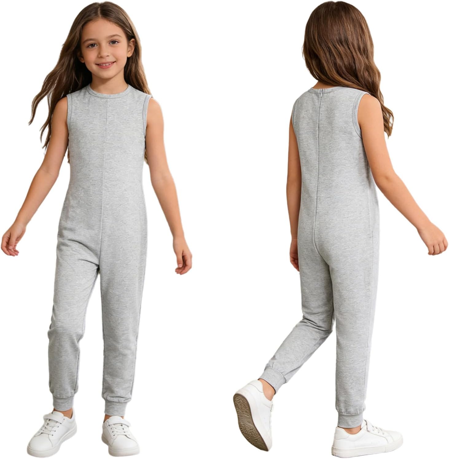 Kids Boys Girls Sleeveless Anti-Strip Romper Long Leg Zip Back Adaptive Clothing Solid Special Needs Jumpsuit