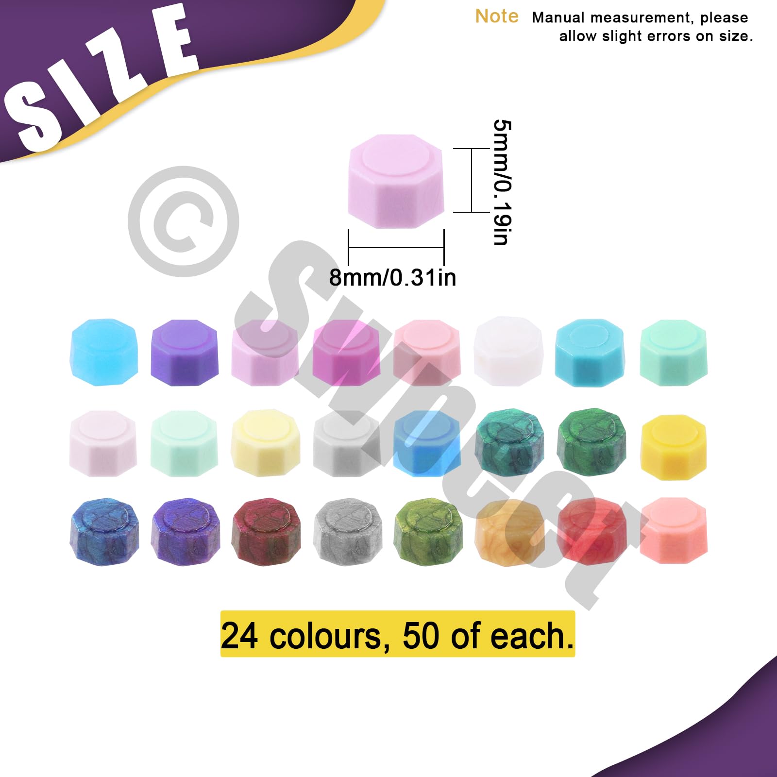 Swpeet 1200 juegos de cuentas de cera selladas de 24 colores y 8 mm, cuentas de cera selladas octogonales son ideales para sellos de cera, tarjetas, invitaciones de bodas y envases de regalos