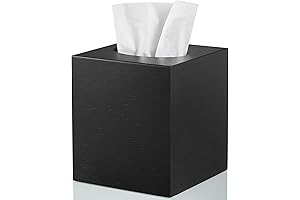 ALELION Black Tissue Box Cover - Decorative Square Wooden Facial Tissue Box Holder