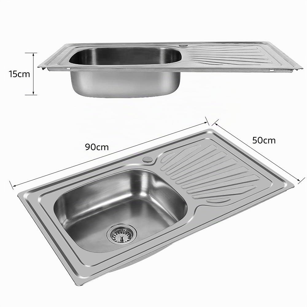 Lavello in acciaio inox, Lavello da incasso con foro per rubinetto,lavello in acciaio inox,Lavello Cucina Vasca con Gocciolatoio DX in Acciaio da Appoggio(90 * 50 * 15 cm (argento))
