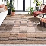 SAFAVIEH Area Rug 8x10 - Kilim Collection - Large - Natural & Black, Handmade Flat Weave Jute, Ideal for Living Room, Bedroom, Office, Dining Space (KLM709A)