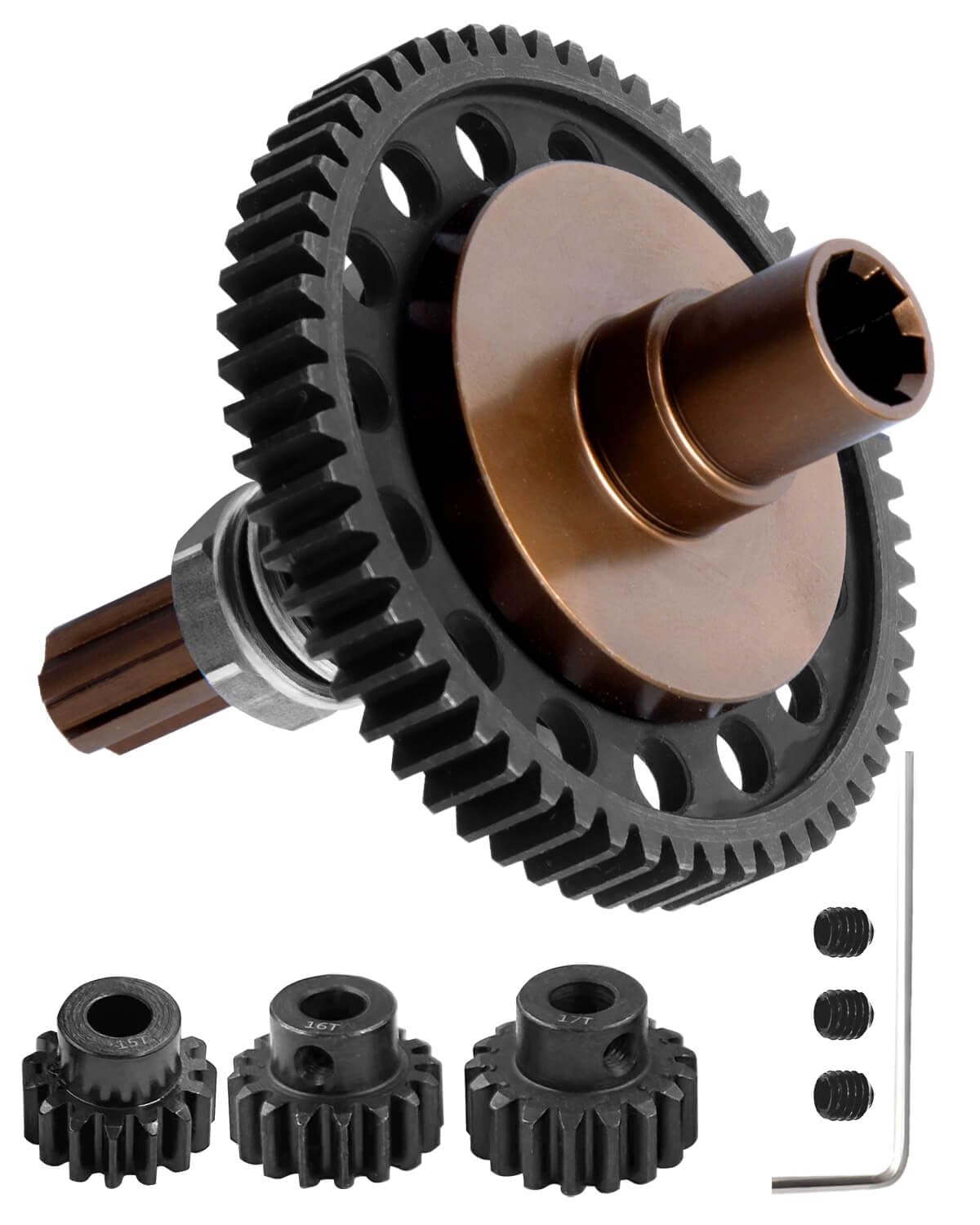 57T 0.8Mod Slipper Gear with 3.175mm Pinions Gear 15T 16T 17T RC Gears Upgrades Part for 1/10 Granite Senton Big Rock Vorteks 3S Blx Mega550, Kraton Outcast 4S Blx, 1/8 Typhon 3S,Bronze