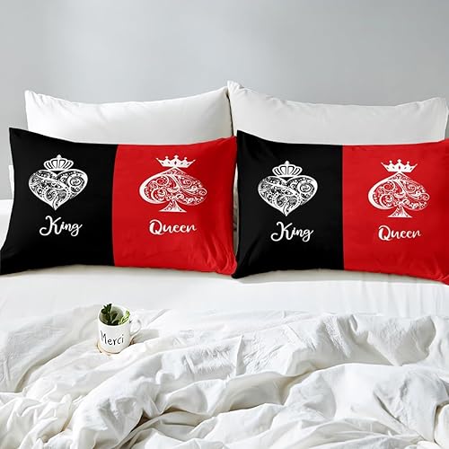 Miniatura 4 de Juego de ropa de cama para parejas, el mejor regalo para marido y esposa, funda de edredón roja y negra, funda de edredón de aniversario de boda,