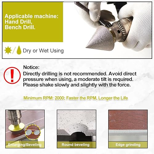 Miniatura 6 de Brocas biseladoras de diamante de 1-38 pulgadas (1.378 in) SANLEETEK con vástago hexagonal para dar forma a la ampliación, molienda, agujeros