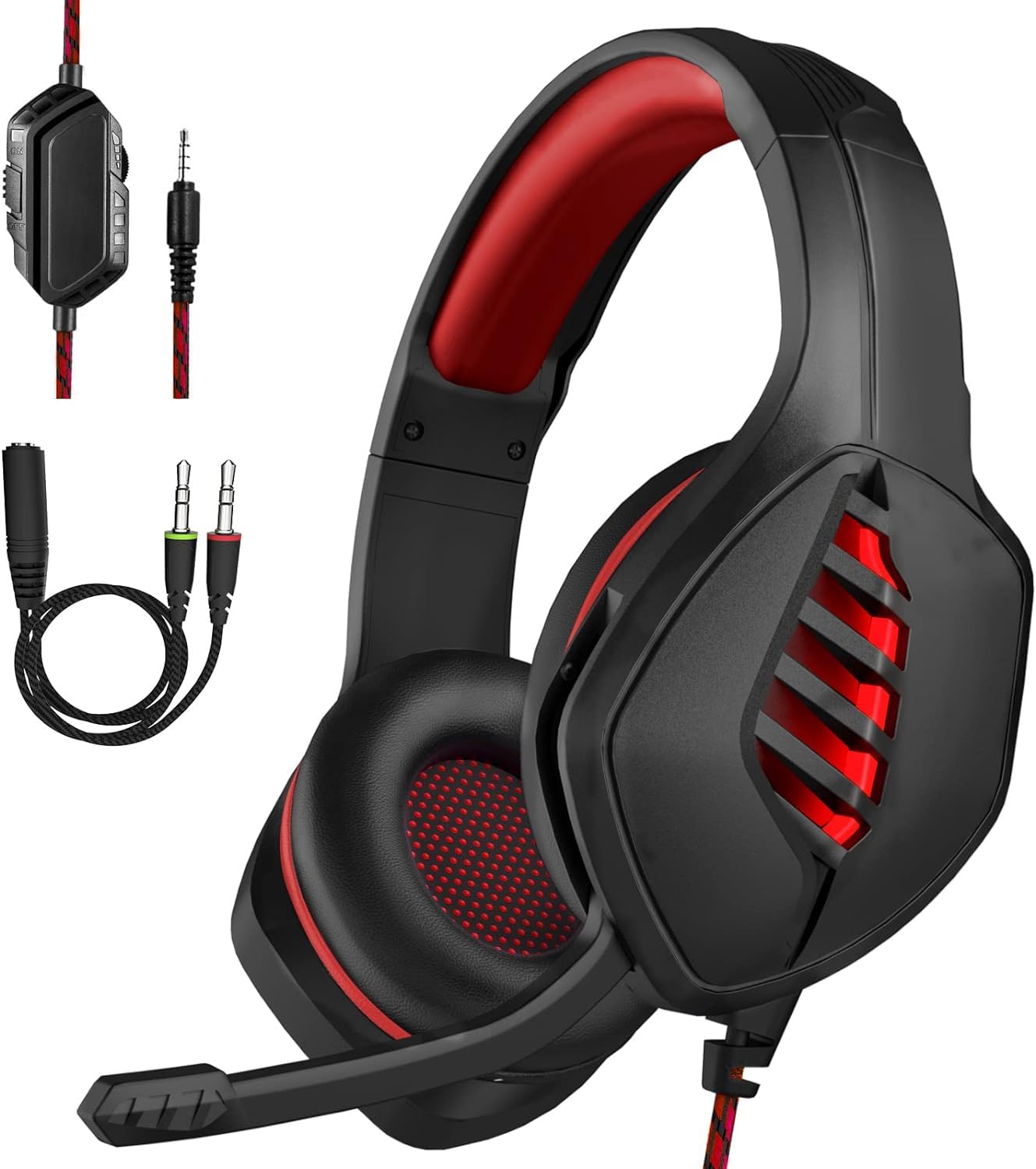 Casque Gamer Casque Gaming avec Micro Réducteur de Bruit, Stéréo Bass, LED Lumière, 3.5mm Jack Compatible avec PS4/PS5/PC/Laptop/Mac/Xbox/Switch