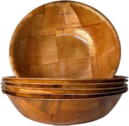 Homazing - Juego de 6 cuencos de ensalada de madera, cuencos de ensalada de 8 pulgadas para el almuerzo, cuencos de madera tejida para alimentos,