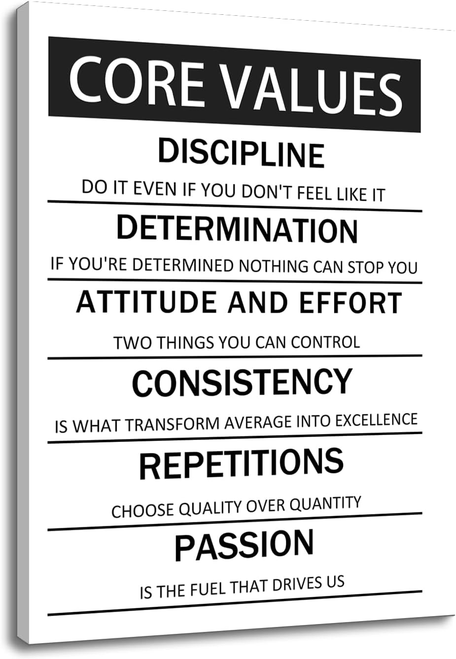 Motivational Poster Core Values Inspirational Canvas Wall Art Black and White Painting Artwork for Living Room Office Modern Home Decor Prints Pictures Wall Decor Framed Ready to Hang [18''W x 24''H]