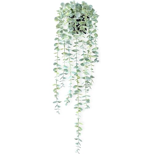 HOFMEFY Artificial Plants Hanging Eucalyptus Fake Greenery in Plastic Pot for Wall Mounted Shelves Home Decor