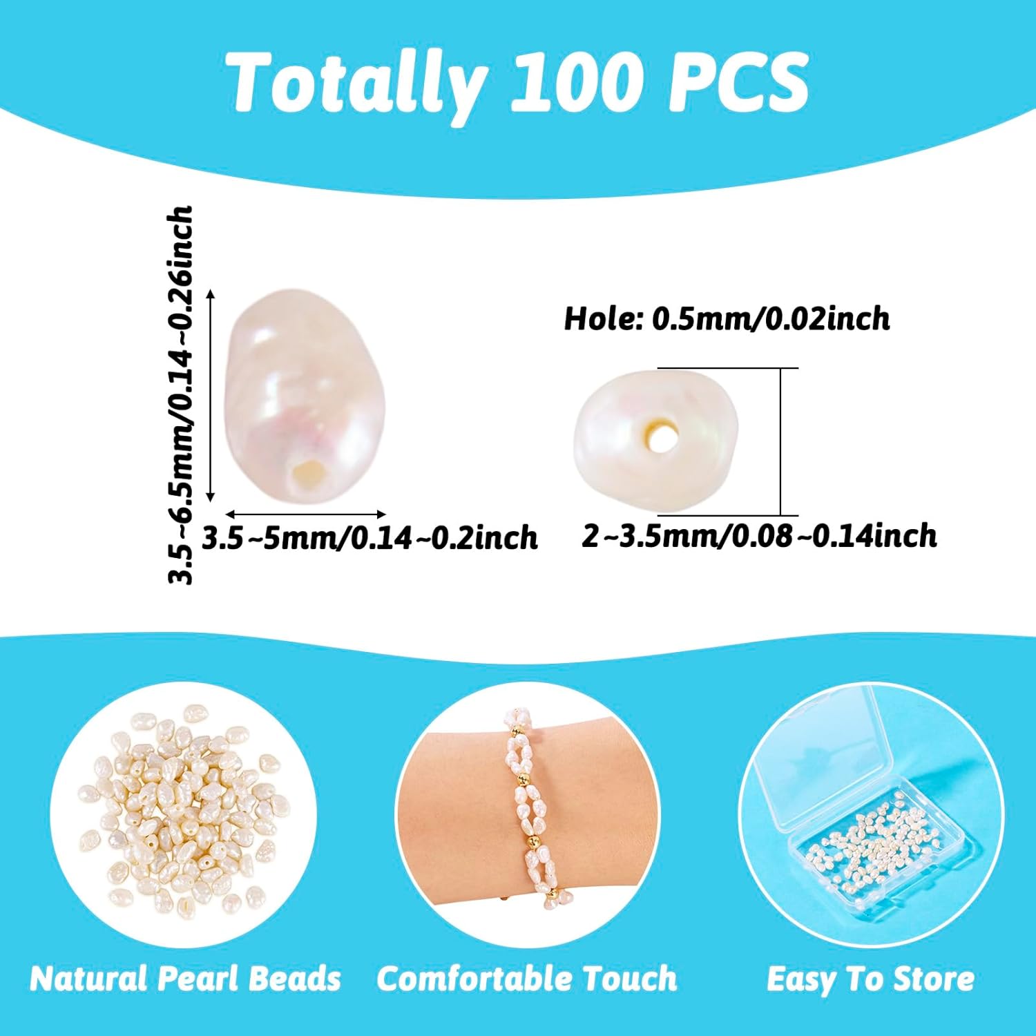 FASHEWELRY 100Pcs Natural Cultured Freshwater Pearl Beads Creamy White Baroque Pearls Keshi Pearl Beads Two Sides Polished White Pearls for Jewelry Making DIY Bracelets Necklaces - Image 5