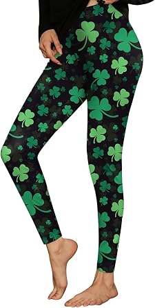 Womens St Patricks Day Solft Graphic Leggings Mid Rise Ireland Lucky Clover Tights Irish Dream M