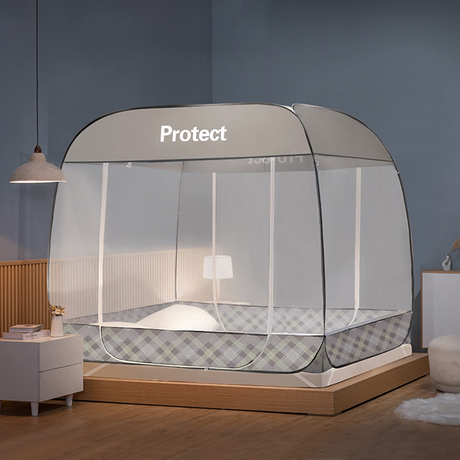 Zanzariera Pieghevole Pop-up zanzariera Porta Tenda con Cerniera Letto Rete baldacchino da Viaggio con 3 ingressi Inferiori Anti punture di zanzara per Viaggi d'Affari in Famiglia ECC. (Grigio, 150