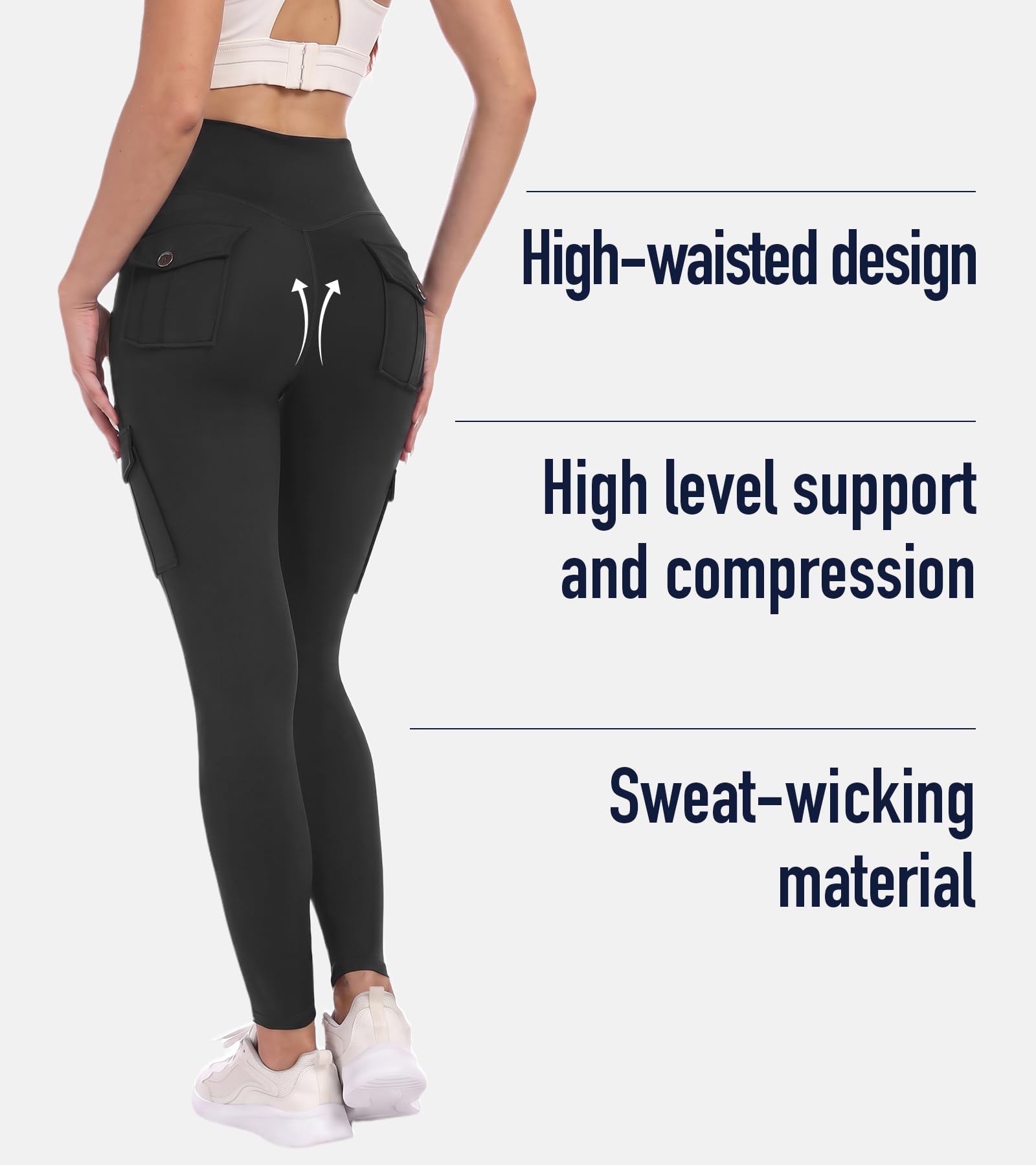 adorence Legging Femme 6 Poches Taille Haute Scrunch Push Up Yoga