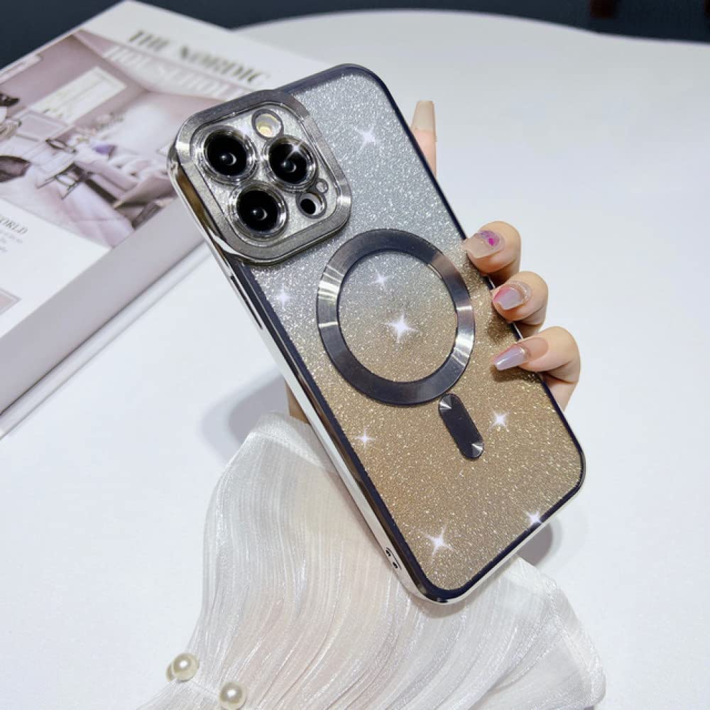 Coque iPhone 14 Pro de luxe argent en placage magnétique dégradé souple