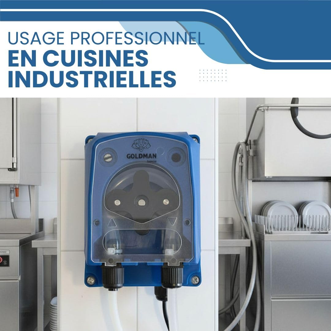 GOLDMAN SERVICE | Pompe péristaltique doseuse réglable 120 ml/min - Distributeur nettoyant et produit de rinçage pour lave-vaisselle industriel - IP65, 5 W, montage mural