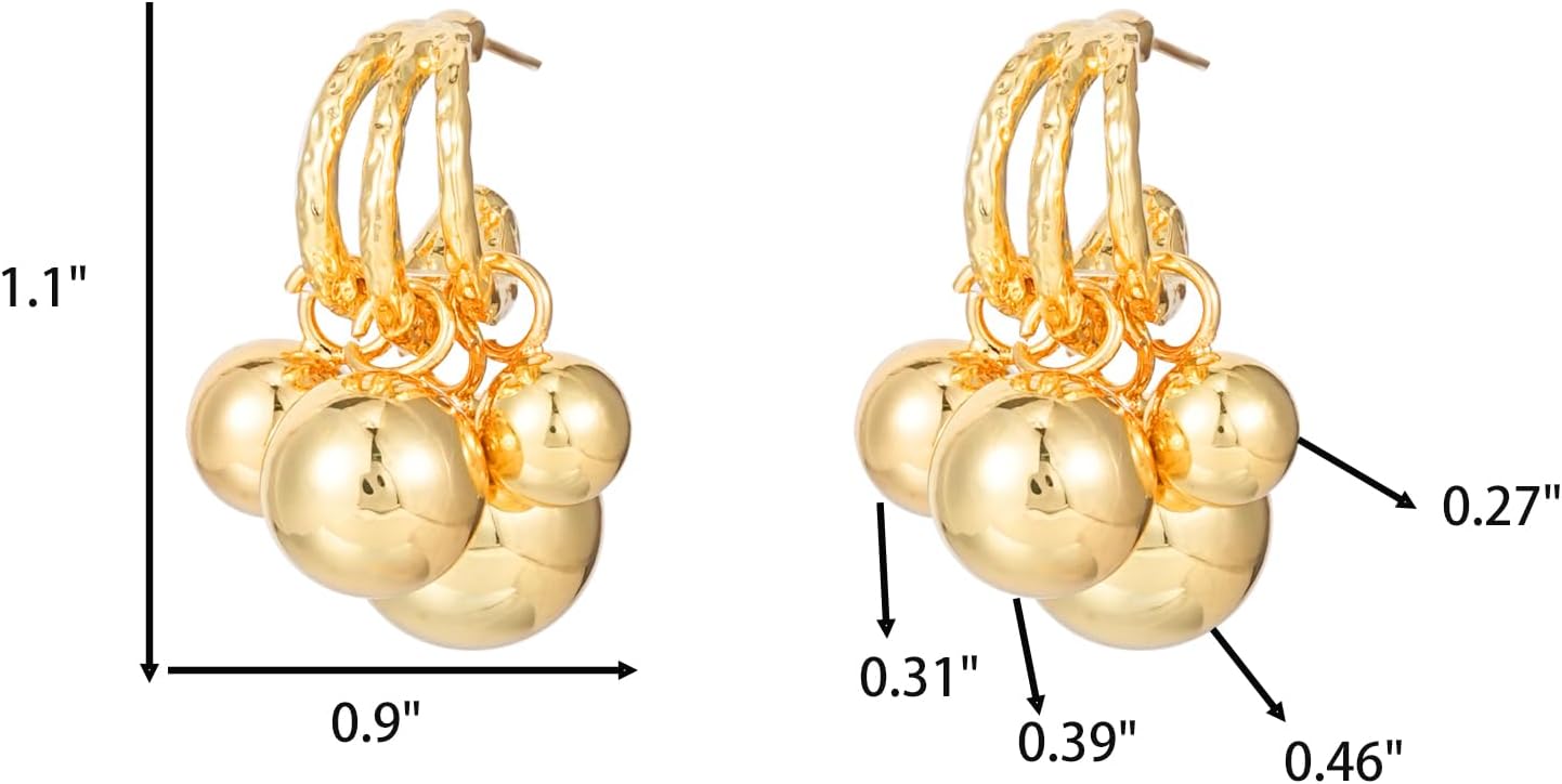 Chunky Ball Dangle Hoop Earrings for Women,14k Gold Plated Statement Dangling Tassel Metal Brass Ball Bead Jewelry Earrings For Formal Party Prom - Image 5