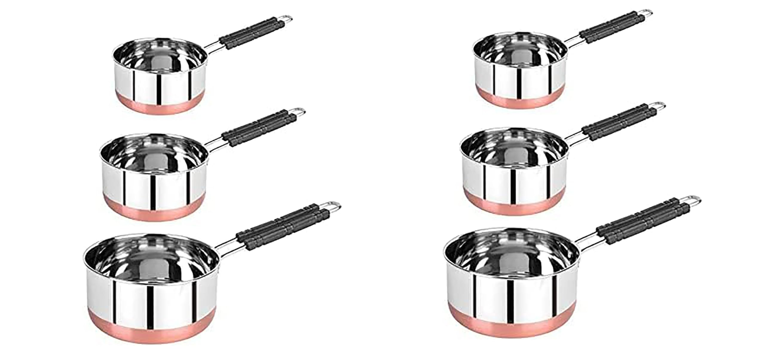 LUSTRE KITCH Stainless Steel Copper Bottom Saucepans with Lids |Tea Pan, Flat Base Cookware, Combo Set 6 (1L, 1.5L, 2L) � Tea, Milk, and Sauce Pans.