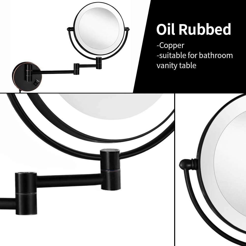 Bеѕt Dеаl Chеар 🛒 Gecious 10x Wall Mounted Lighted Mirror, Double-Sided 8 inches,Double Sided 10x Magnifying Mirror for Bathroom Vanity Mirror, 13-Inch Extension, Plug in, Brass Oil Rubbed Bronze