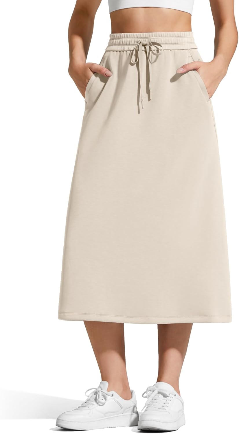 G4Free Smoofit A-Line Midi Skirts for Women Modal Soft Drawstring Maxi Skirt Long Casual Fall with 2 Pockets - Image 2