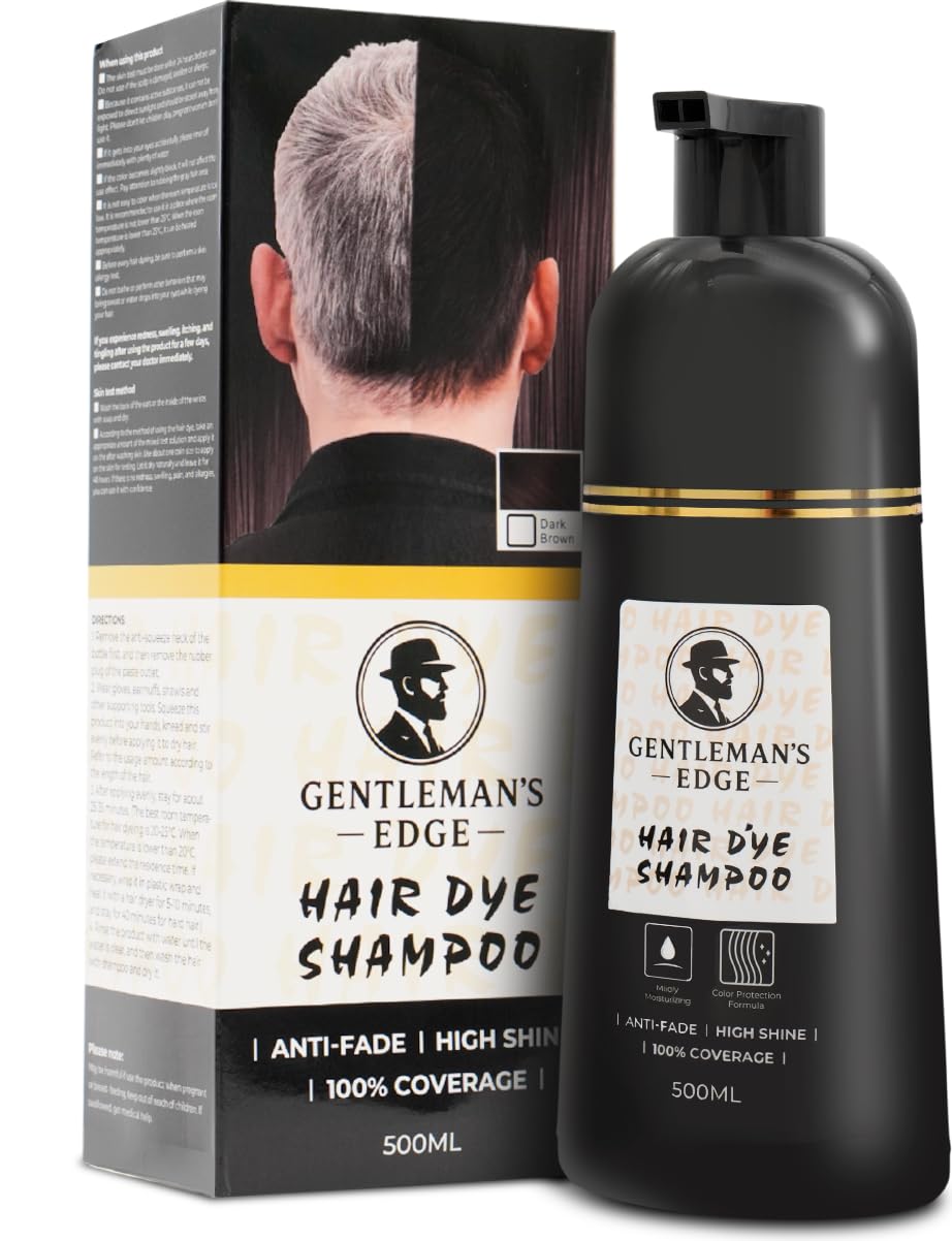 GENTLEMAN’S EDGE Hair Dye Shampoo for Men – Dark Brown Men Hair Dye Shampoo – Shampoo Hair Dye Dark Brown with Ammonia Free Formula – Easy Application and Gray Hair Coverage Shampoo – 500ml
