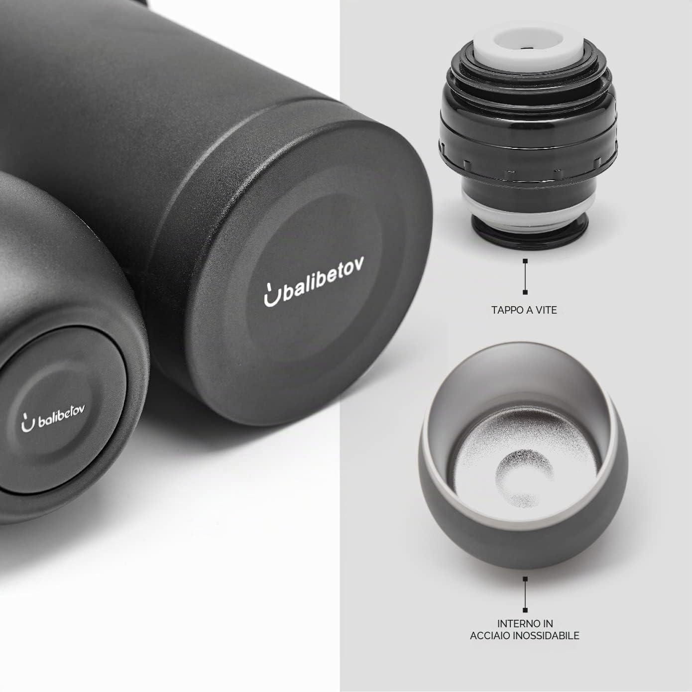 BALIBETOV Set Completo Yerba Mate - Zucca Mate Moderna, Thermos, Bombilla e Spazzola per la Pulizia Inclusi - Tutto in Acciaio Inossidabile 304 18/8 di Qualità Premium (Nero solido)